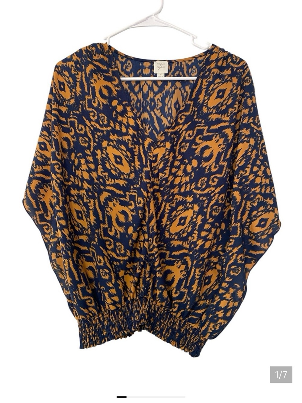 Women’s Navy and Mustard Patterned top